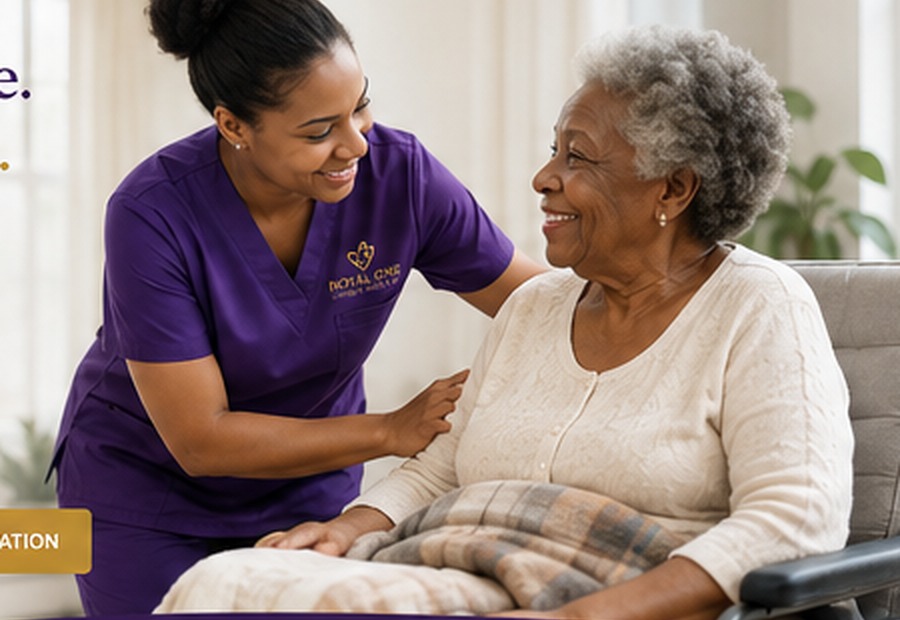Caregiver providing compassionate care to elderly woman