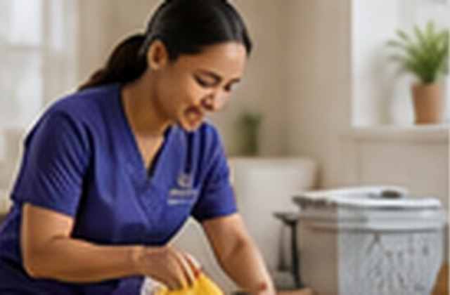 Caregiver performing light housekeeping